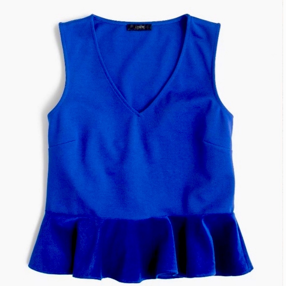 J. Crew Blue Velvet V-neck Peplum Top NWOT